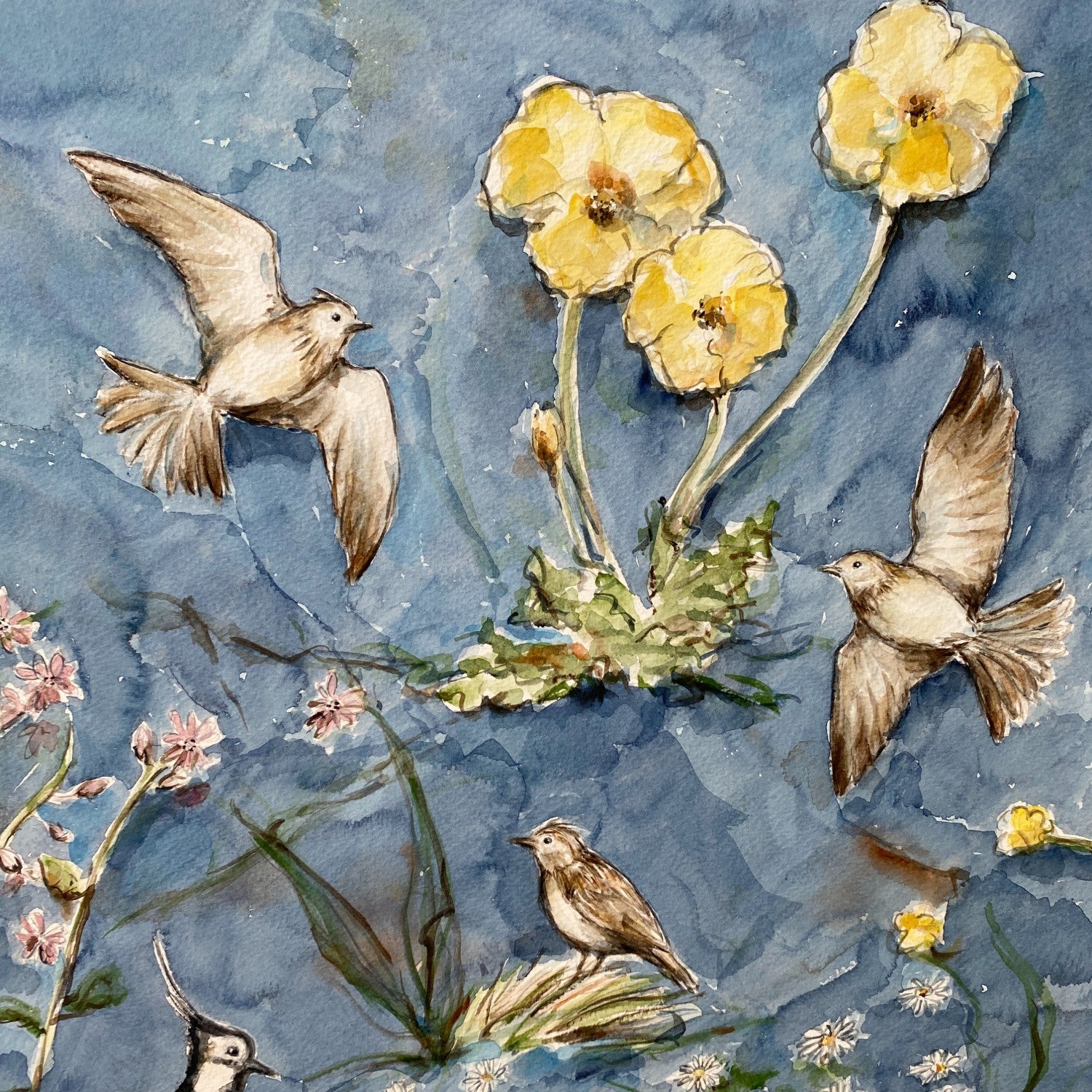 Når foråret flyver omkring | Original Akvarel