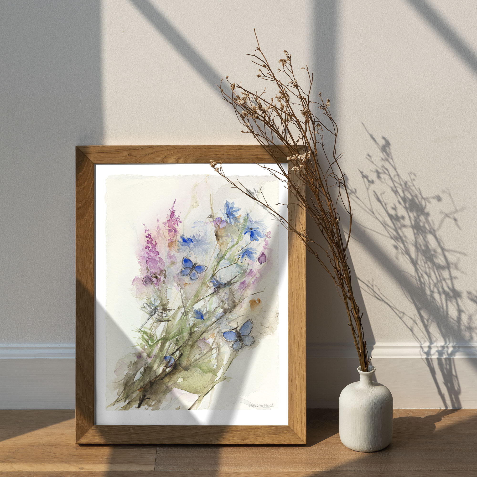 Blomsterliv II |  Gederams og blåfugle | Kunsttryk