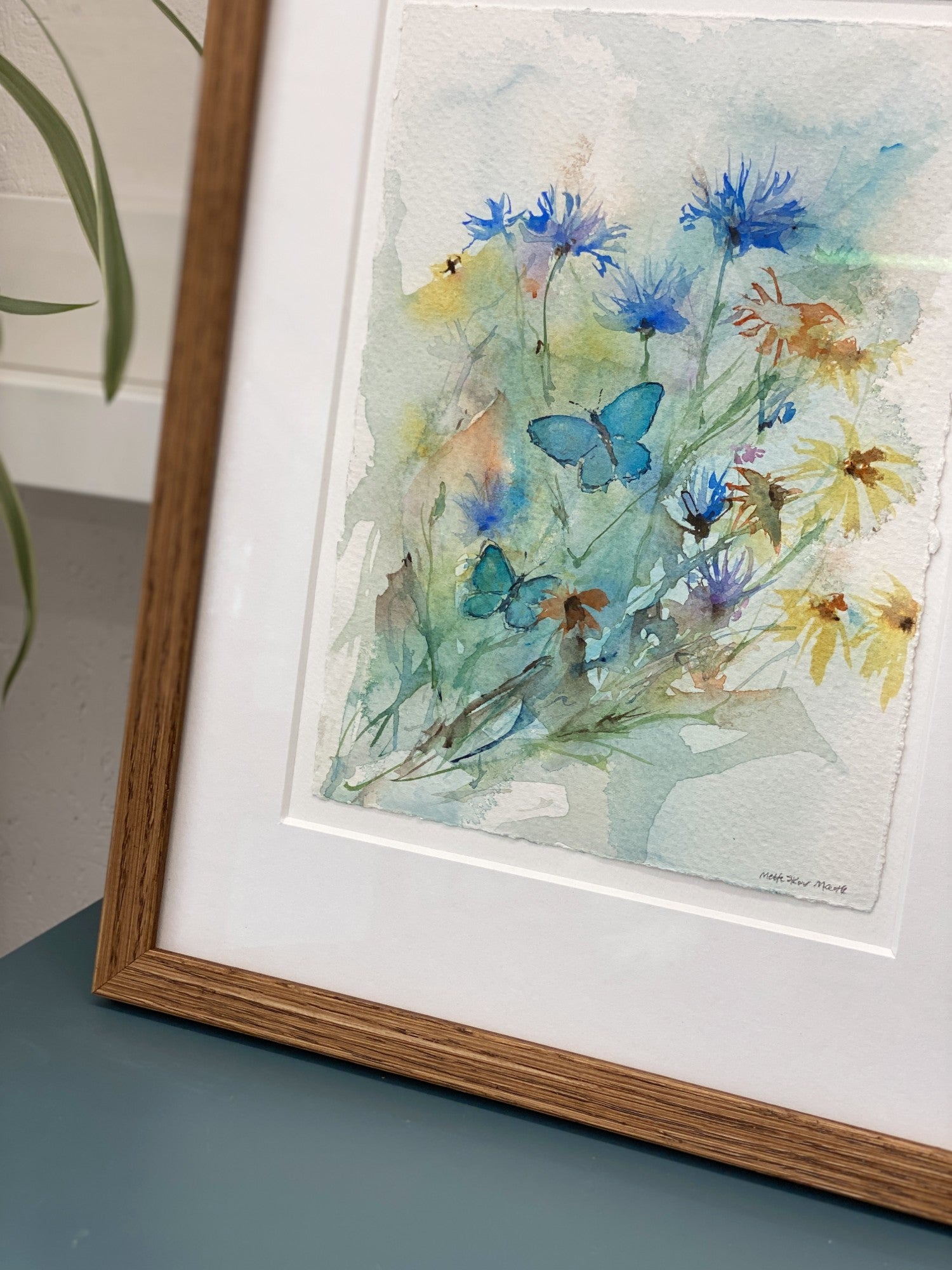 Kornblomster og blåfugle | Original akvarel