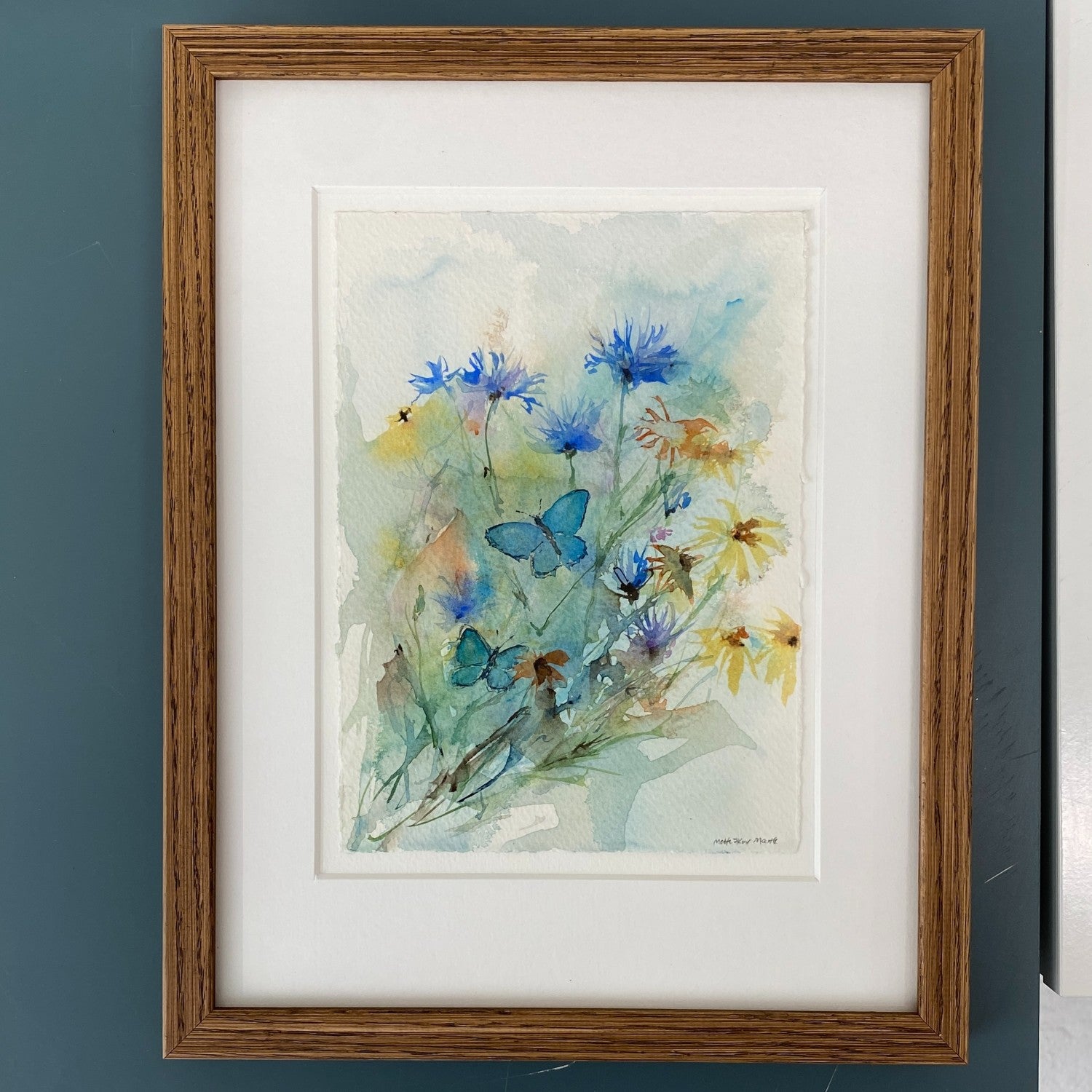 Kornblomster og blåfugle | Original akvarel